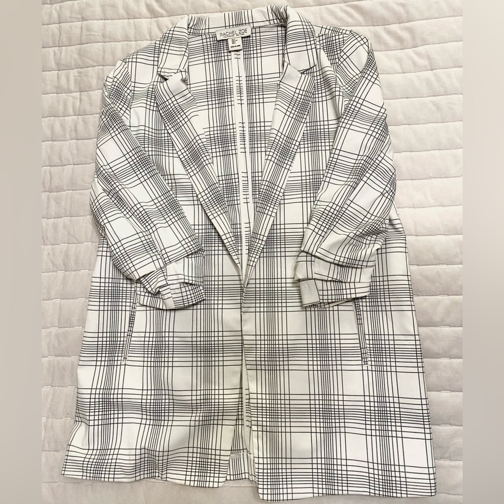 Rachel Zoe Blazer with ruched sleeves black and white plaid